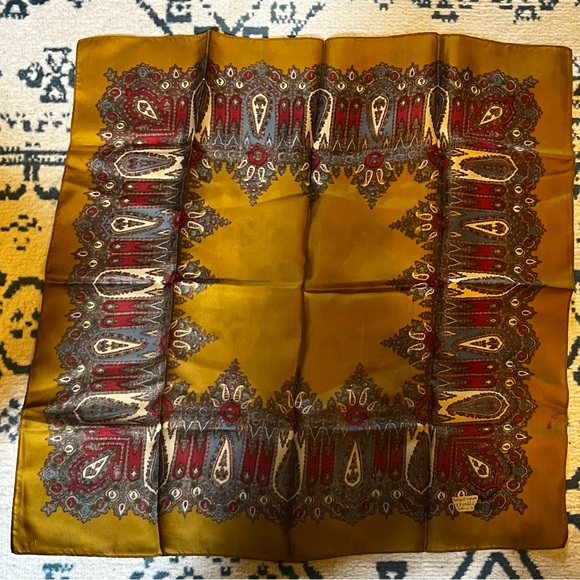 Liberty of London Yellow Brown Silk Square Scarf - Picture 3 of 6